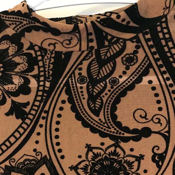 Velvet burnout shirt women's S/M black/brown stretch semi-sheer whimsy event - Picture 3 of 10